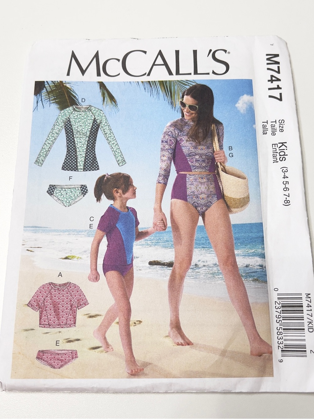 McCall’s M7417 Kids Swimwear Sewing Pattern Size 3-4-5-6-7-8 Rash Guard UNCUT